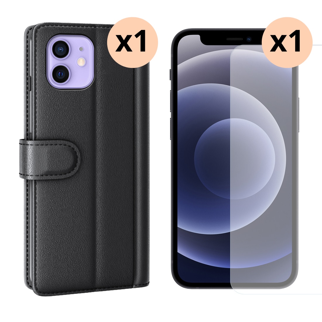 iPhone 12/12 Pro Beskyttelsessæt Mobiltaske og Skærmbeskyttelse
