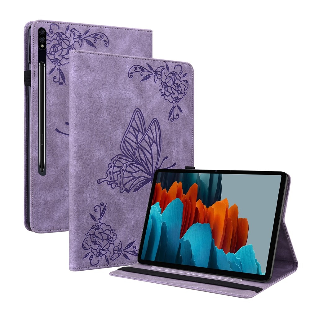 Læderetui Sommerfugle Samsung Galaxy Tab S7 FE Lilla