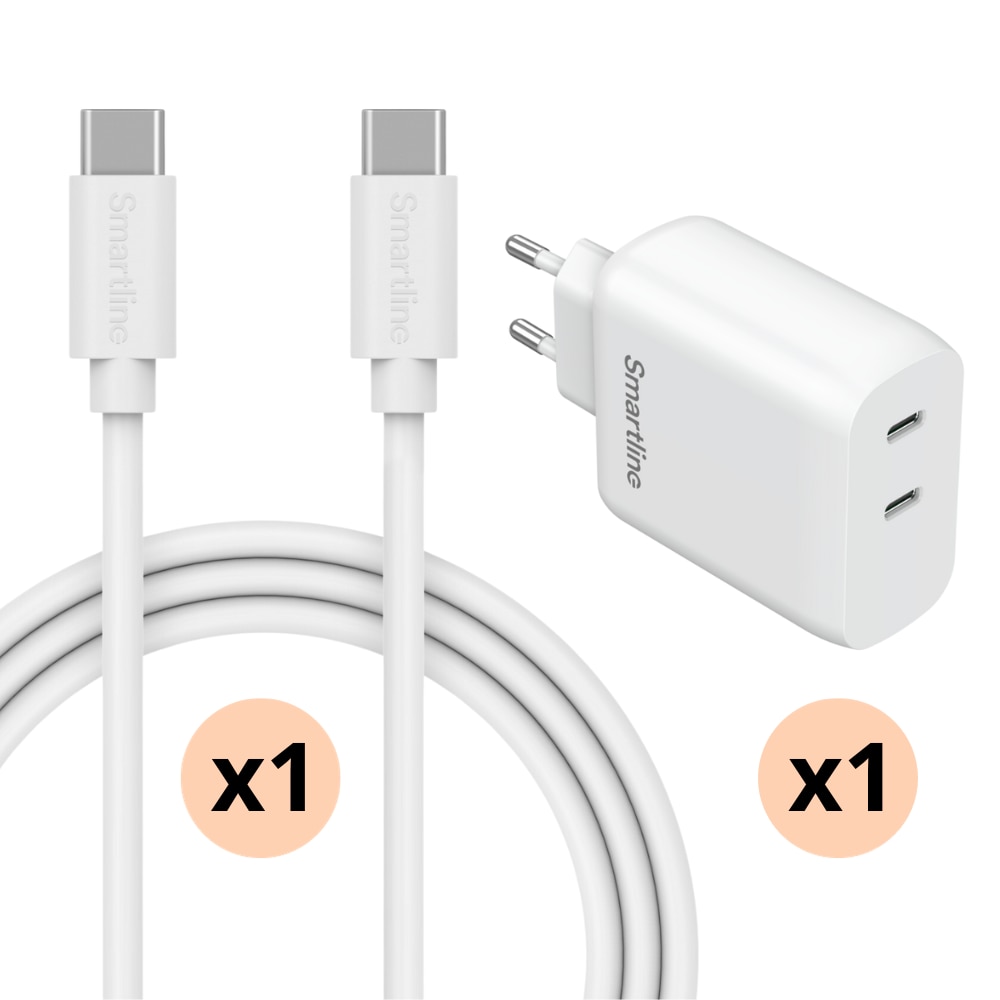 Premiumoplader Xiaomi Redmi Note 14 Pro - 2 meter kabel og Dual vægoplader USB-C 35W